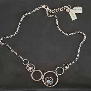 Brighton Silver-Tone Circle Necklace with Light Blue And Clear Crystals Nwt